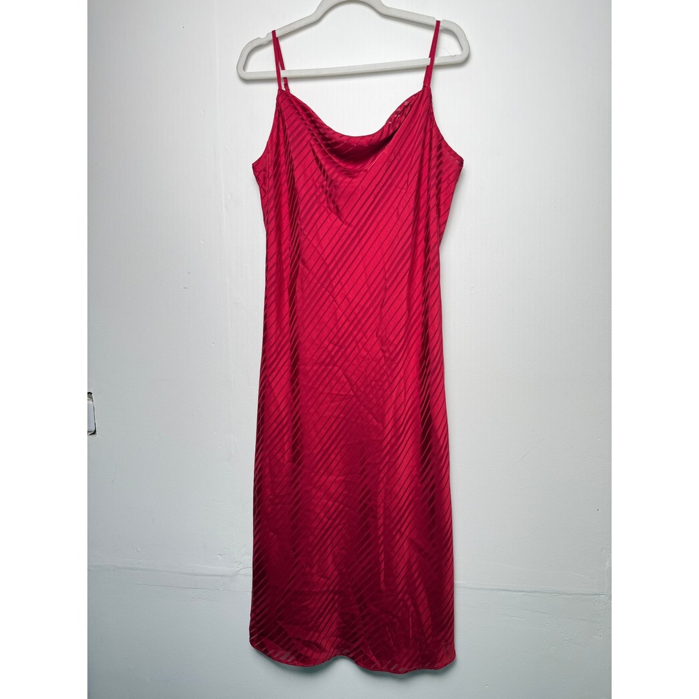 Kathie Lee‎ Collection Red Striped Cowl Neck VTG Slip Dress XL 16/18 Satin Midi